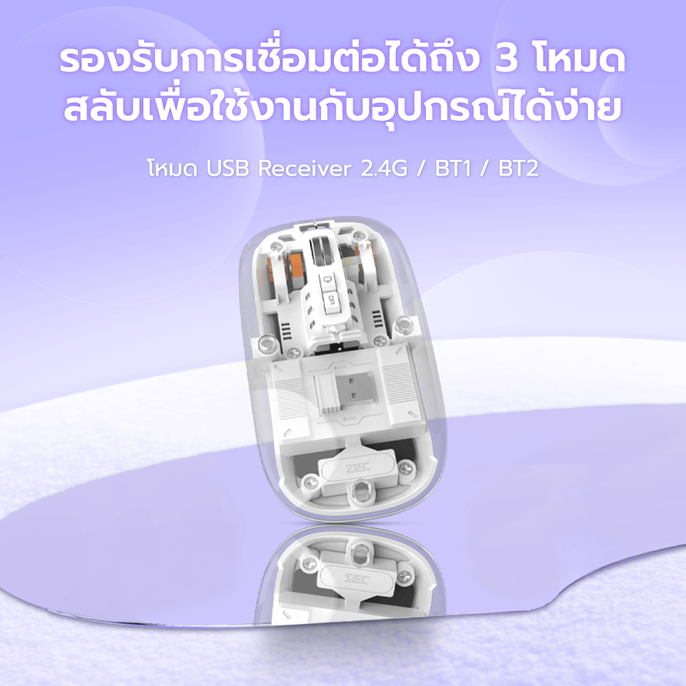 เมาส์ไร้สาย ZTEC ZMO1316 สีขาว LOPTICAL ปรับ DPI ได้ 800-1600